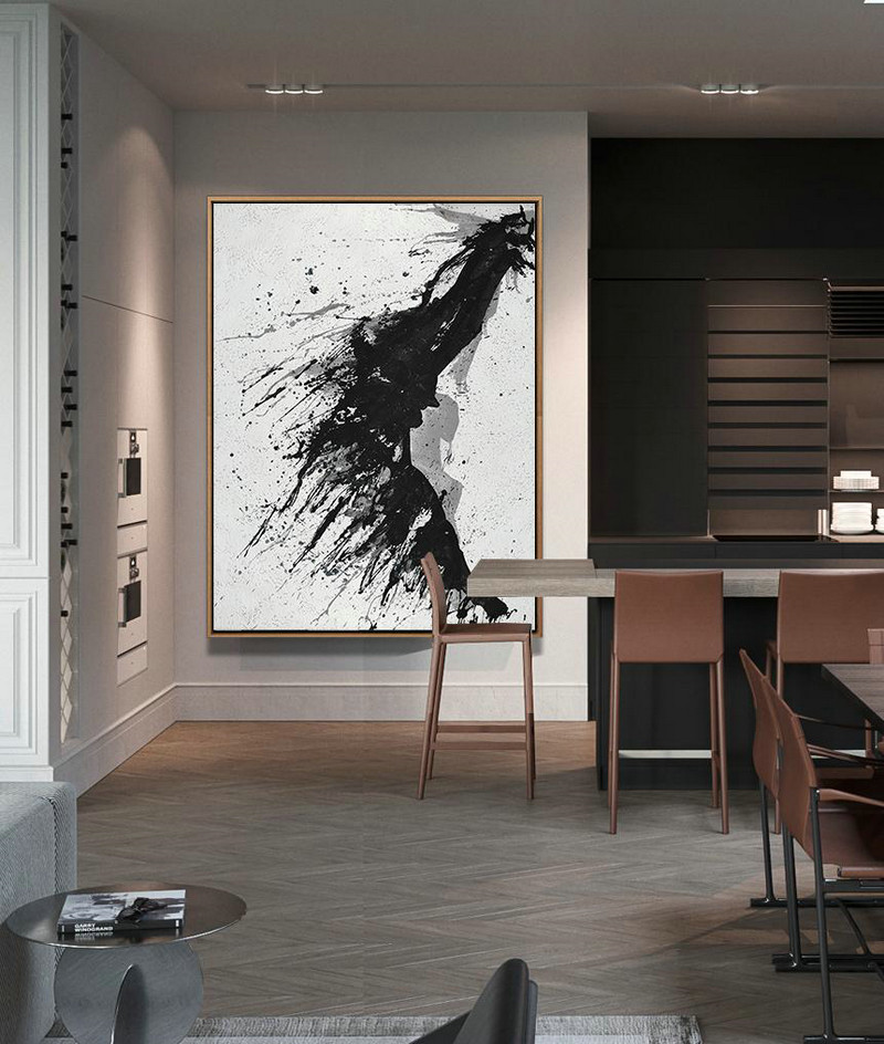 Handmade Large Contemporary Art,Hand-Painted Black,Hand Painted Aclylic Painting On Canvas